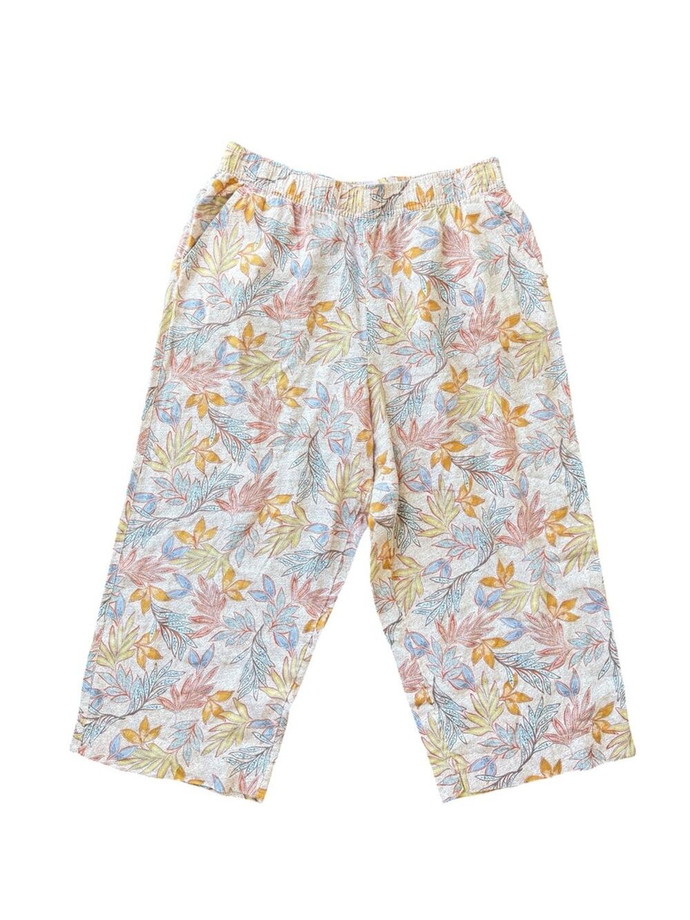 Nicole Miller 100% Linen Wide Leg Floral Pants XL Coastal Vacation